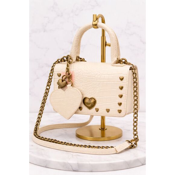 Betsey Johnson Handbags - Luv Betsey Betsey Johnson Cream Heart Studded Croc Mini Satchel Crossbody NWT